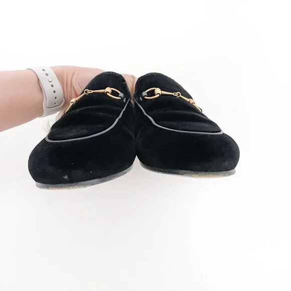 Gucci Princetown Fur Slipper EU 40 US 10 Black Velvet Horsebit Mule Loafer Flat - Picture 5 of 11
